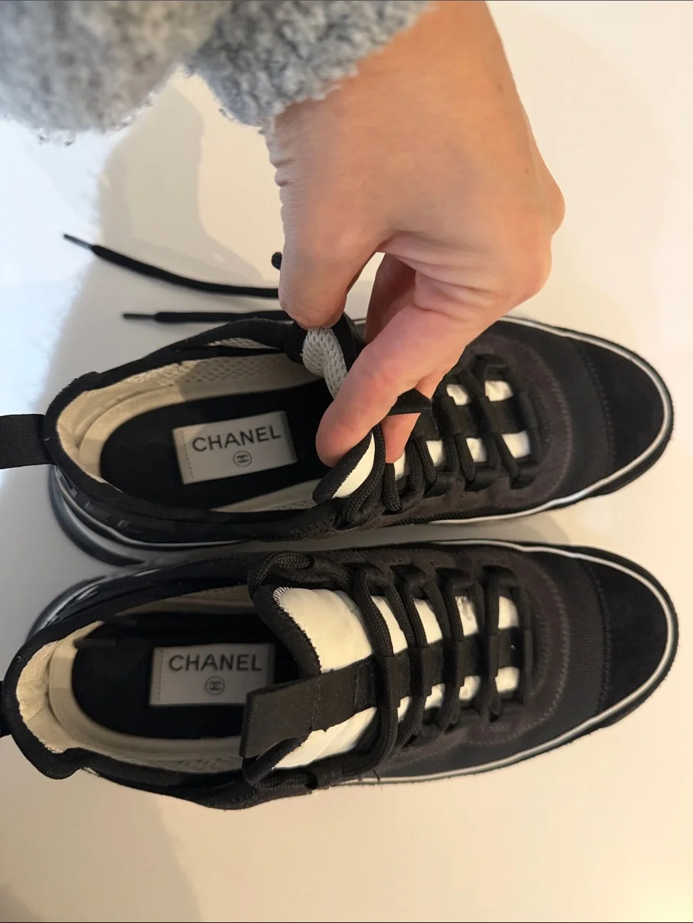 CHANEL Black and White Men's Sporty Trainer Sneaker